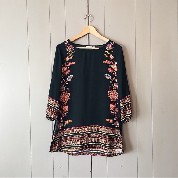 Cato Tops - 🌙 Colorful Black Floral & Paisley Print Tunic